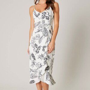 NWOT Sugarlips Black and White Tropical Print Ruched Dress Size Small